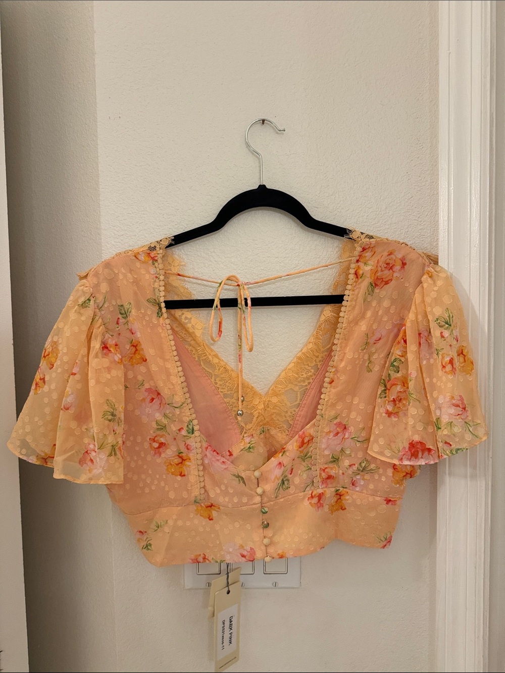 Dark Pink , Peach Floral crop top - Picture 2 of 9